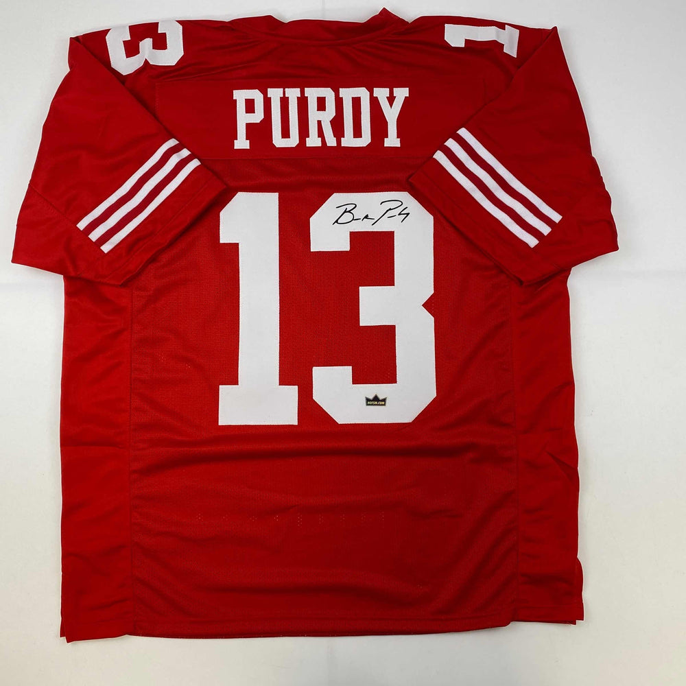 Facsimile Autographed Brock Purdy San Francisco Red Reprint Laser Auto Football Jersey Size Men's XL (ONLINE ORDER ONLY)