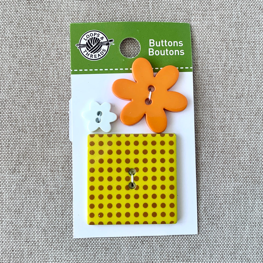 Field of Flowers - Loops and Threads - 2 Hole - Assorted Sizes - Yellow Orange White (ONLINE ORDER ONLY)