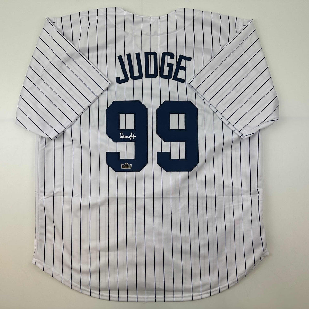 Facsimile Autographed Aaron Judge New York Pinstripe Reprint Laser Auto Baseball Jersey Size Men's XL (ONLINE ORDER ONLY)