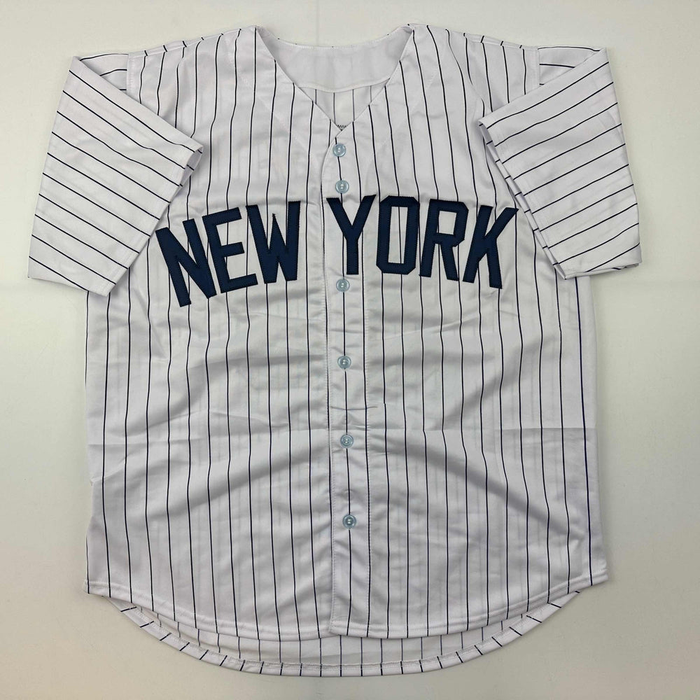 Facsimile Autographed Aaron Judge New York Pinstripe Reprint Laser Auto Baseball Jersey Size Men's XL (ONLINE ORDER ONLY)