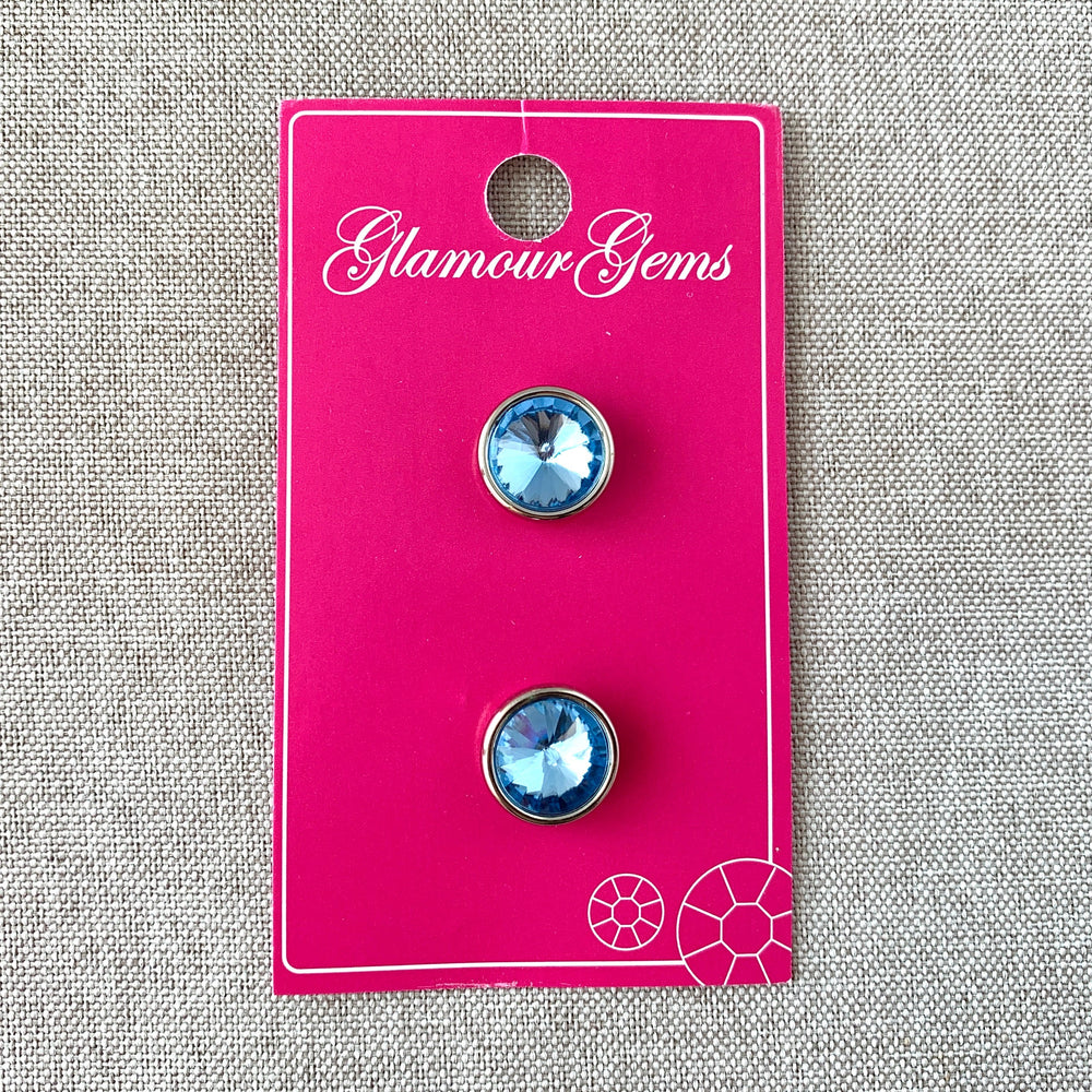 5205 - Glamour Gems - Shank Buttons - 13mm - Silver Blue Gem (ONLINE ORDER ONLY)