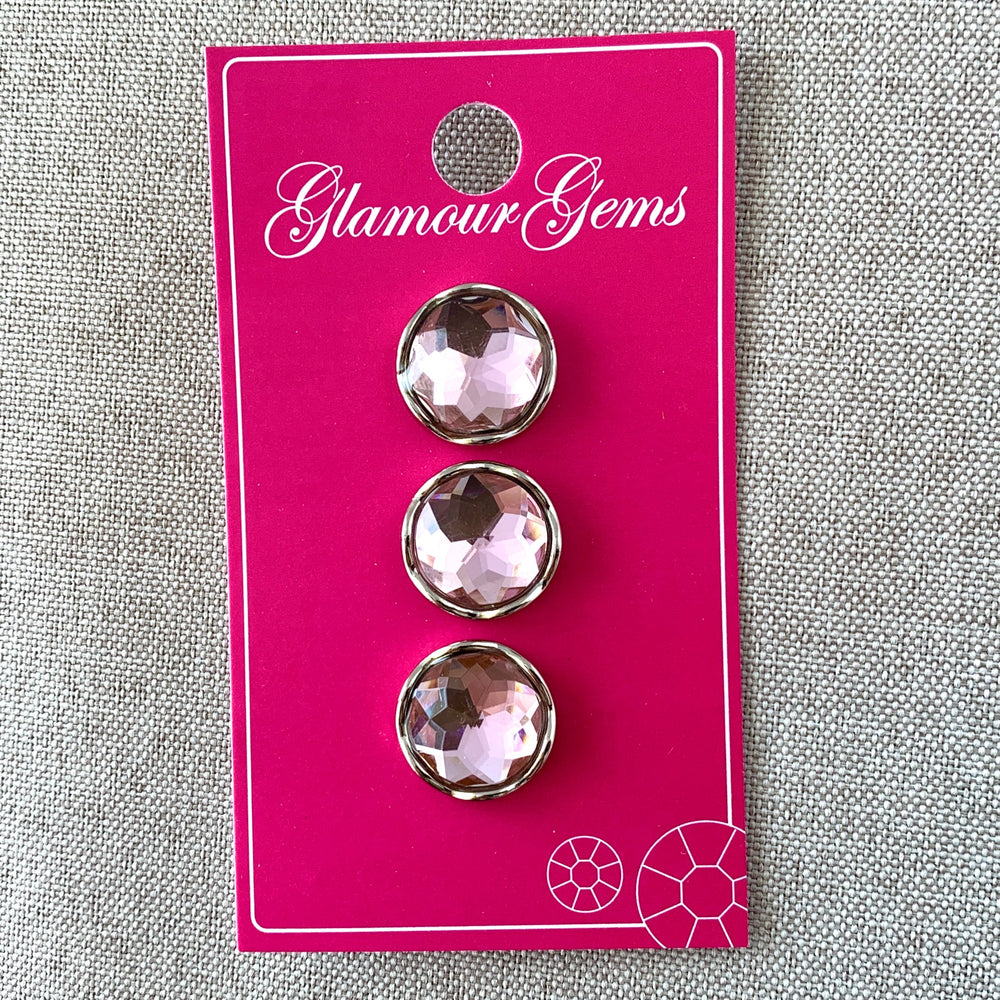 5231 - Glamour Gems - Shank Buttons - 16mm - Silver Pink Gem (ONLINE ORDER ONLY)