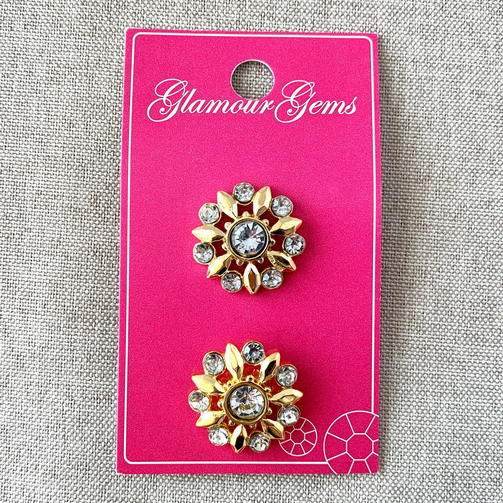 5202 Gold Flower Circle - Glamour Gems - Shank Button - 22mm - Gold Clear (ONLINE ORDER ONLY)