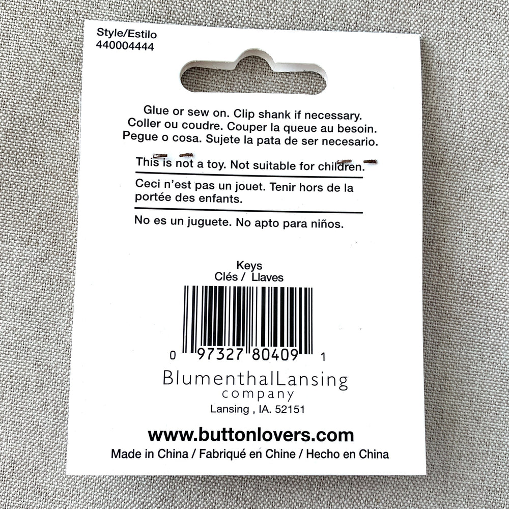 4444 Silver Key - Collectors Buttons - 1 Hole Shank Button - - Silver (ONLINE ORDER ONLY)