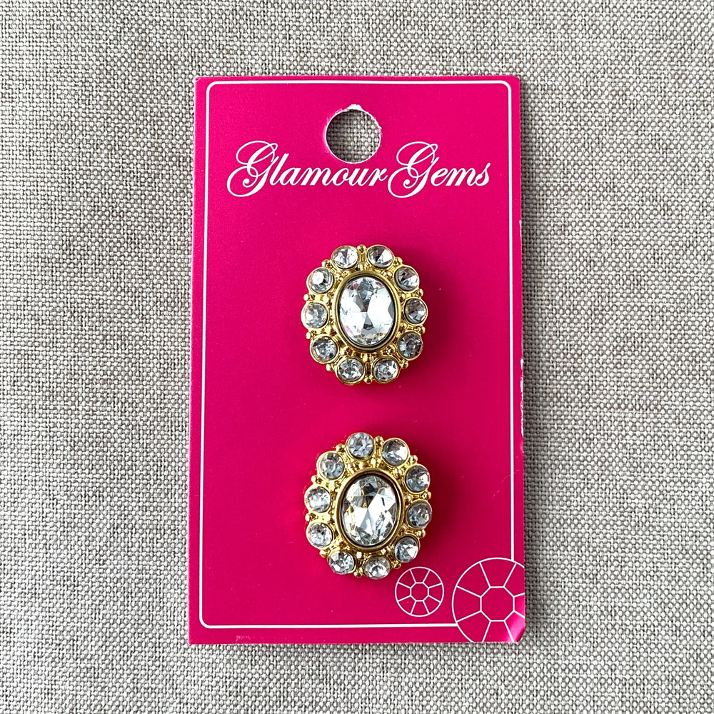 5203 Gold Oval - Glamour Gems - Shank Button - 22mm - Gold Clear (ONLINE ORDER ONLY)