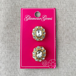5203 Gold Oval - Glamour Gems - Shank Button - 22mm - Gold Clear (ONLINE ORDER ONLY)