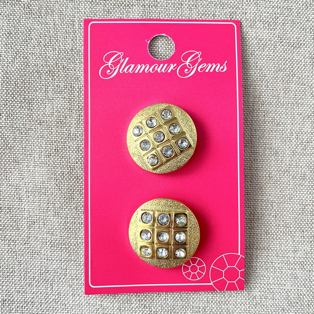 5226 Gold Gem Square - Glamour Gems - Shank Button - 22mm - Gold Clear (ONLINE ORDER ONLY)