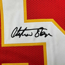 Facsimile Autographed Christian Okoye Kansas City Red Reprint Laser Auto Football Jersey Size Men's XL (ONLINE ORDER ONLY)