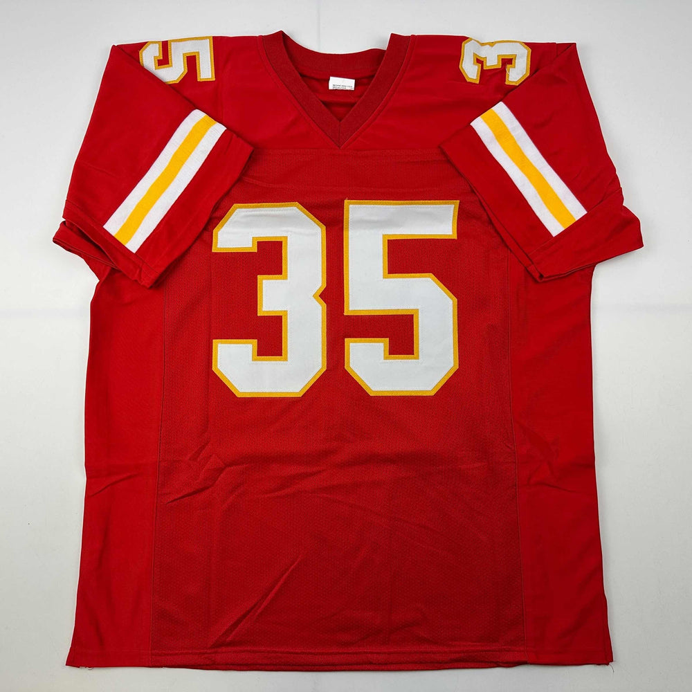 Facsimile Autographed Christian Okoye Kansas City Red Reprint Laser Auto Football Jersey Size Men's XL (ONLINE ORDER ONLY)