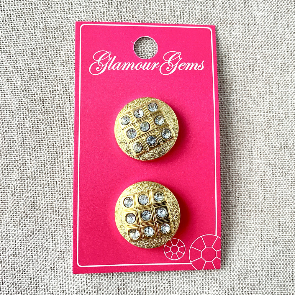 5226 Gold Gem Square - Glamour Gems - Shank Button - 22mm - Gold Clear (ONLINE ORDER ONLY)
