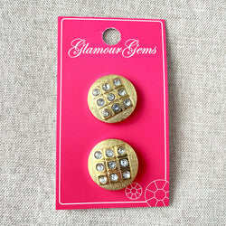 5226 Gold Gem Square - Glamour Gems - Shank Button - 22mm - Gold Clear (ONLINE ORDER ONLY)