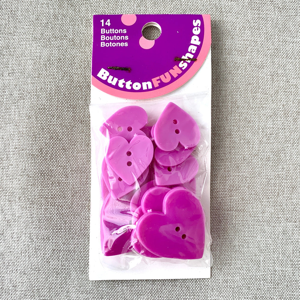 Purple Hearts - Fun Shapes - 2 Holes - Assorted Sizes - Purple Pink (ONLINE ORDER ONLY)