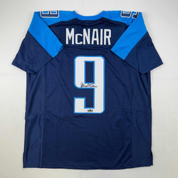 Facsimile Autographed Steve McNair Tennessee Navy Blue Reprint Laser Auto Football Jersey Size Men's XL (ONLINE ORDER ONLY)
