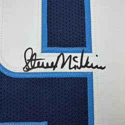 Facsimile Autographed Steve McNair Tennessee Navy Blue Reprint Laser Auto Football Jersey Size Men's XL (ONLINE ORDER ONLY)