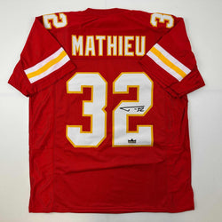 Facsimile Autographed Tyrann Mathieu Kansas City Red Reprint Laser Auto Football Jersey Size Men's XL (ONLINE ORDER ONLY)