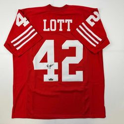 Facsimile Autographed Ronnie Lott San Francisco Red Reprint Laser Auto Football Jersey Size Men's XL (ONLINE ORDER ONLY)