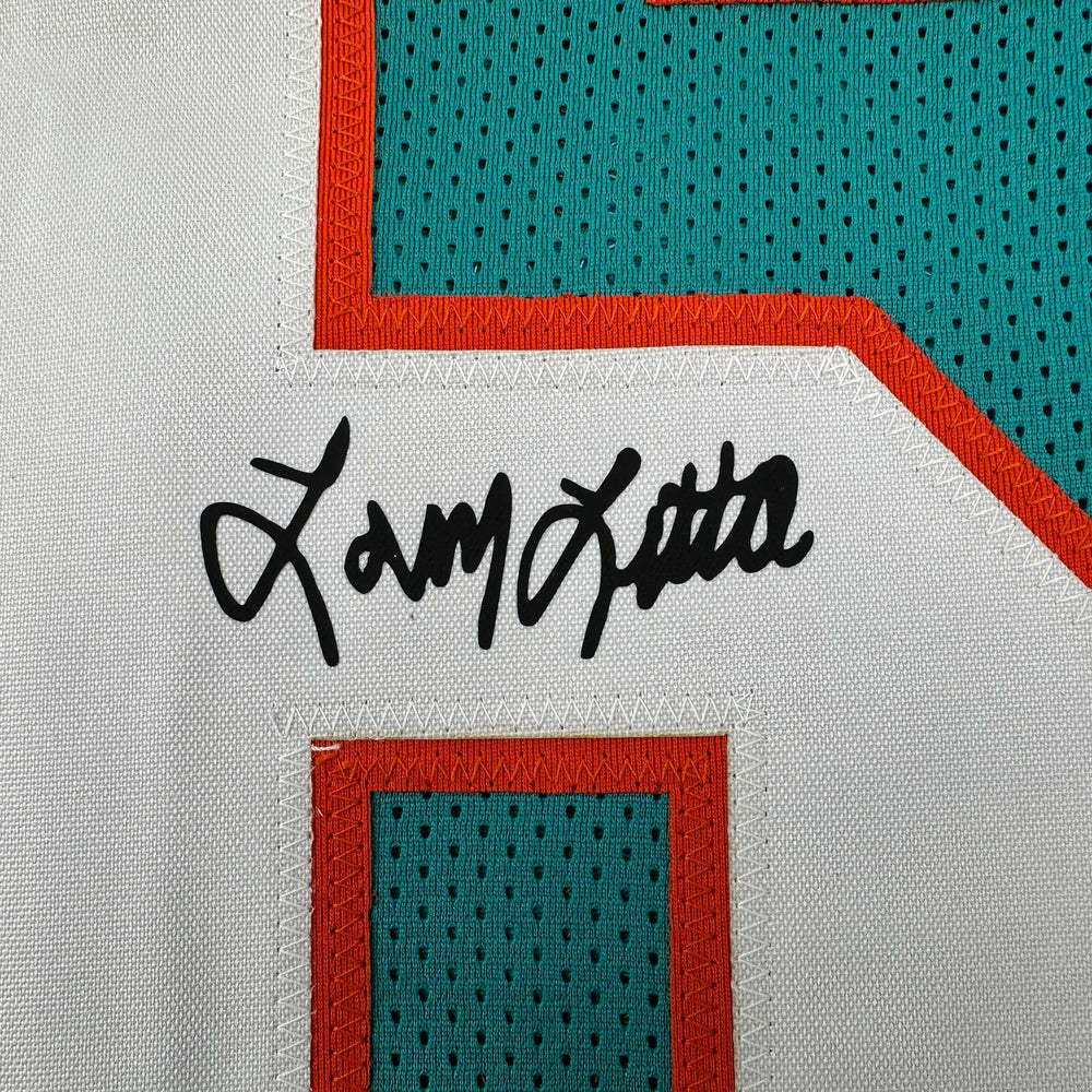 Framed Facsimile Autographed Larry Little 35x39 Miami Teal Reprint Laser Auto Football Jersey (ONLINE ORDER ONLY)