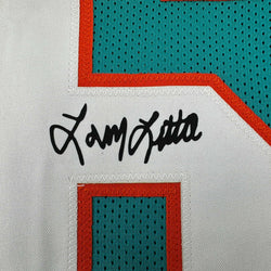 Framed Facsimile Autographed Larry Little 35x39 Miami Teal Reprint Laser Auto Football Jersey (ONLINE ORDER ONLY)