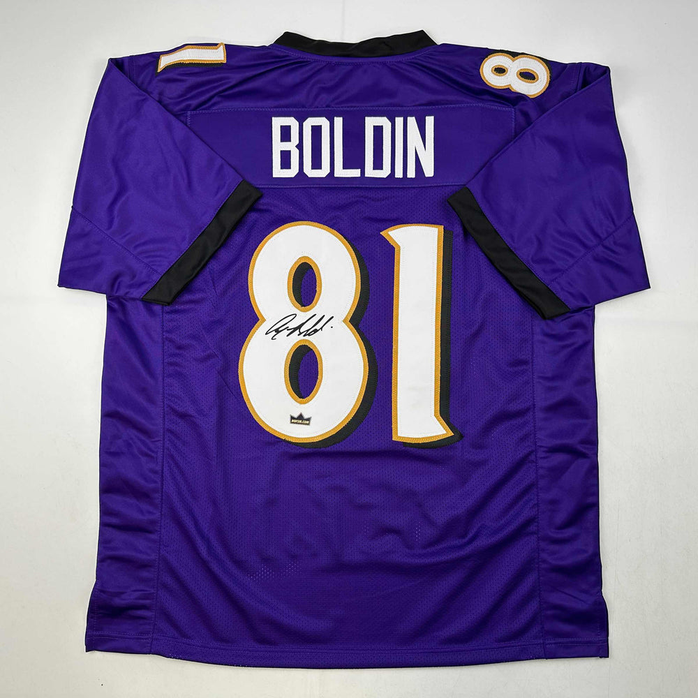 Facsimile Autographed Anquan Boldin Baltimore Purple Reprint Laser Auto Football Jersey Size Men's XL (ONLINE ORDER ONLY)