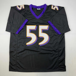 Facsimile Autographed Terrell Suggs Baltimore Black Reprint Laser Auto Football Jersey Size Men's XL (ONLINE ORDER ONLY)