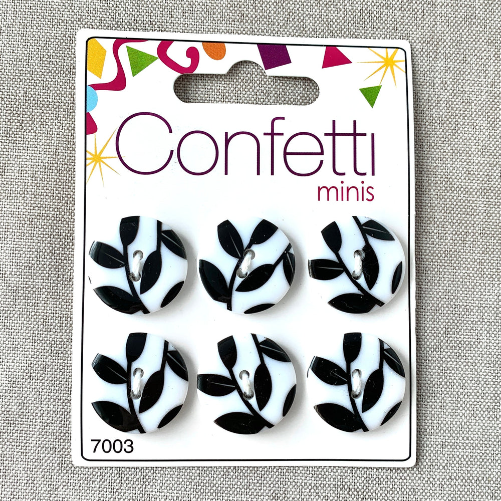 Black White Leaves - Confetti Minis Buttons - 2 Hole (ONLINE ORDER ONLY)