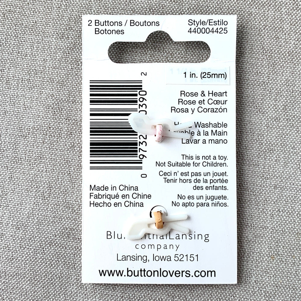 4425 Rose and Heart - Collectors Buttons - 1 Hole Shank Buttons - 25mm - Pink Gold Black