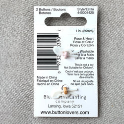 4425 Rose and Heart - Collectors Buttons - 1 Hole Shank Buttons - 25mm - Pink Gold Black