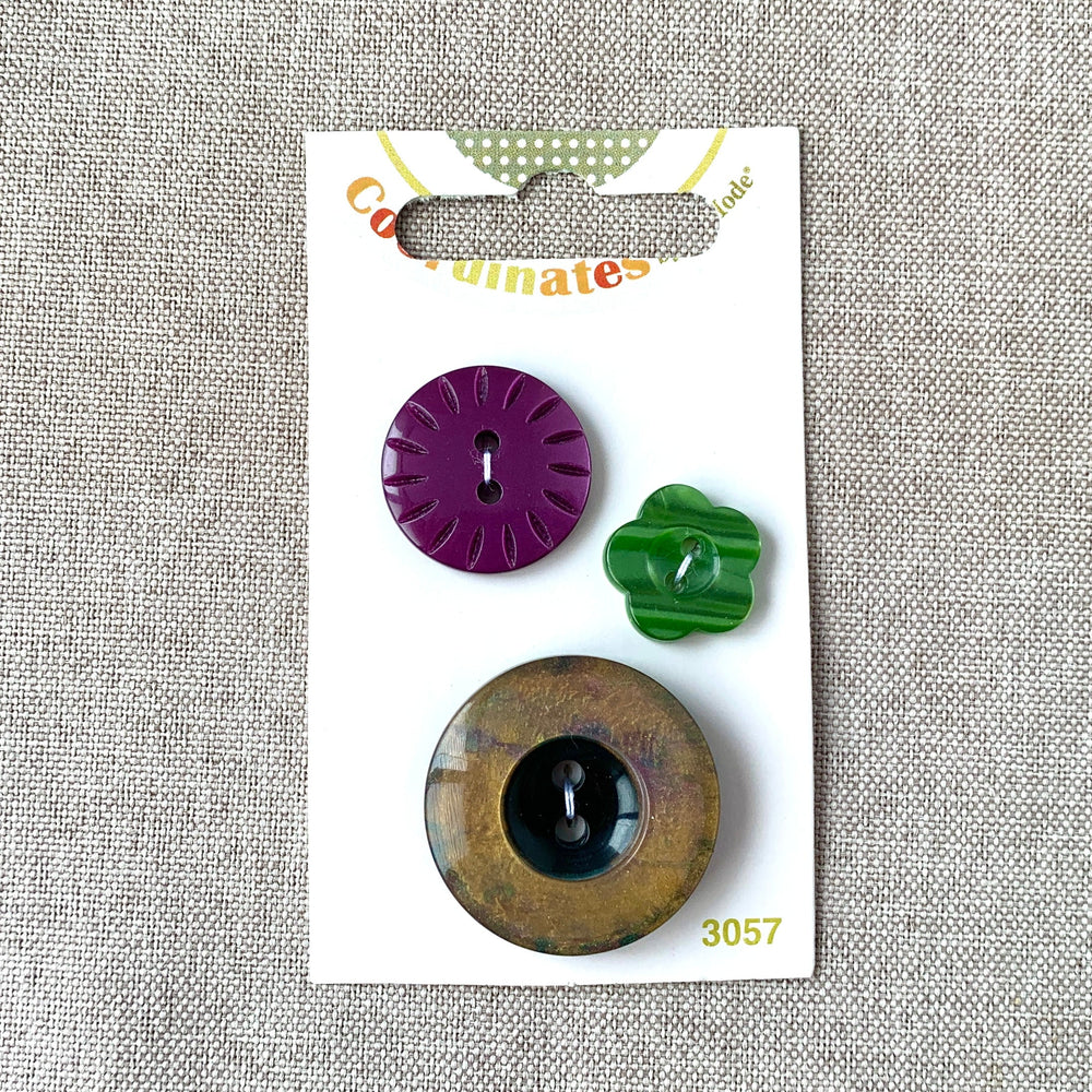 3057 - Coordinates - 2 Hole - Assorted Sizes - Brown, Purple, Green (ONLINE ORDER ONLY)