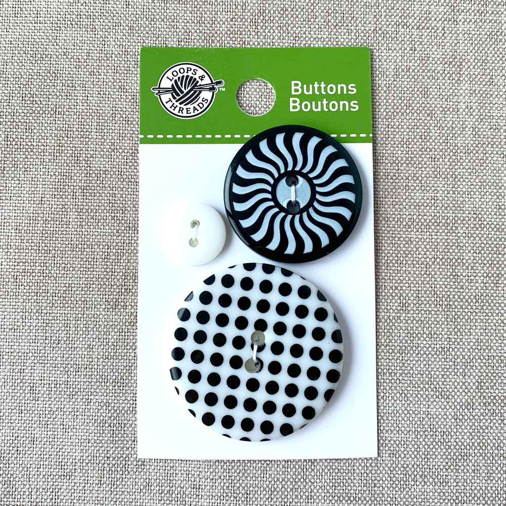 Evening Sun - Loops and Threads - 2 Hole - Assorted Sizes - Black White (ONLINE ORDER ONLY)