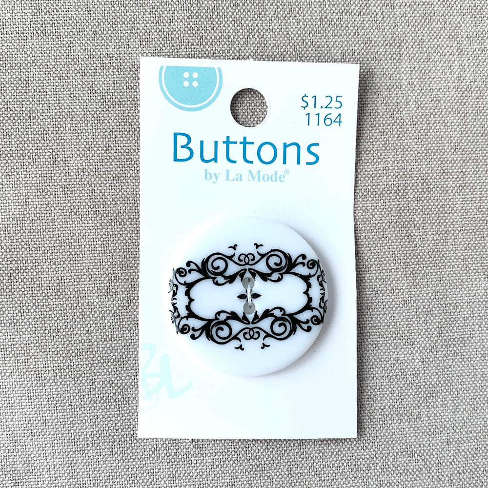 1164 Damask - La Mode - 2 Holes - 34mm - Black and White (ONLINE ORDER ONLY)