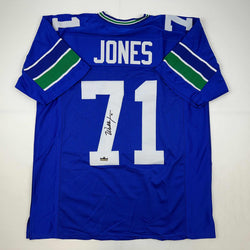 Facsimile Autographed Walter Jones Seattle Blue Reprint Laser Auto Football Jersey Size Men's XL (ONLINE ORDER ONLY)