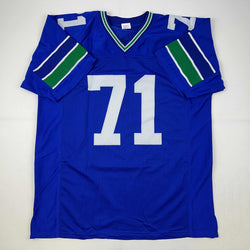 Facsimile Autographed Walter Jones Seattle Blue Reprint Laser Auto Football Jersey Size Men's XL (ONLINE ORDER ONLY)