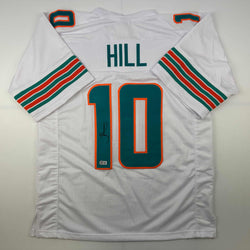 Autographed/Signed Tyreek Hill Miami White Football Jersey Beckett BAS COA (ONLINE ORDER ONLY)