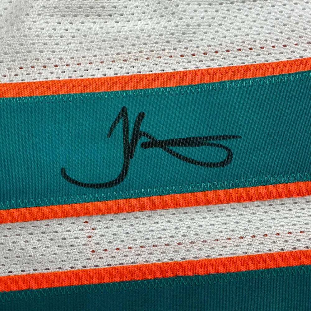 Autographed/Signed Tyreek Hill Miami White Football Jersey Beckett BAS COA (ONLINE ORDER ONLY)