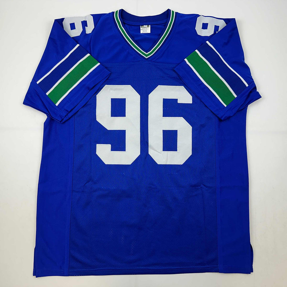 Facsimile Autographed Cortez Kennedy Seattle Blue Reprint Laser Auto Football Jersey Size Men's XL (ONLINE ORDER ONLY)