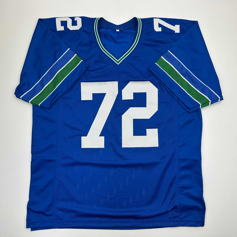 Autographed/Signed Michael Bennett Seattle Blue Retro Football Jersey JSA COA (ONLINE ORDER ONLY)