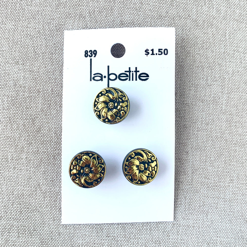 839 Gold Black Flower - La Petite - 1 Hole Shank - 13mm - Gold and Black (ONLINE ORDER ONLY)