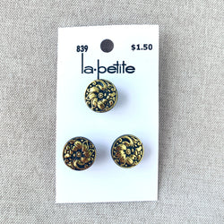 839 Gold Black Flower - La Petite - 1 Hole Shank - 13mm - Gold and Black (ONLINE ORDER ONLY)
