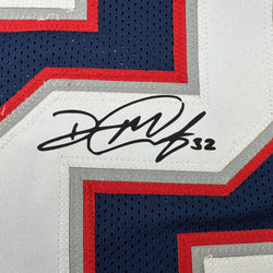 Framed Facsimile Autographed Devin McCourty 35x39 New England Blue Reprint Laser Auto Football Jersey (ONLINE ORDER ONLY)