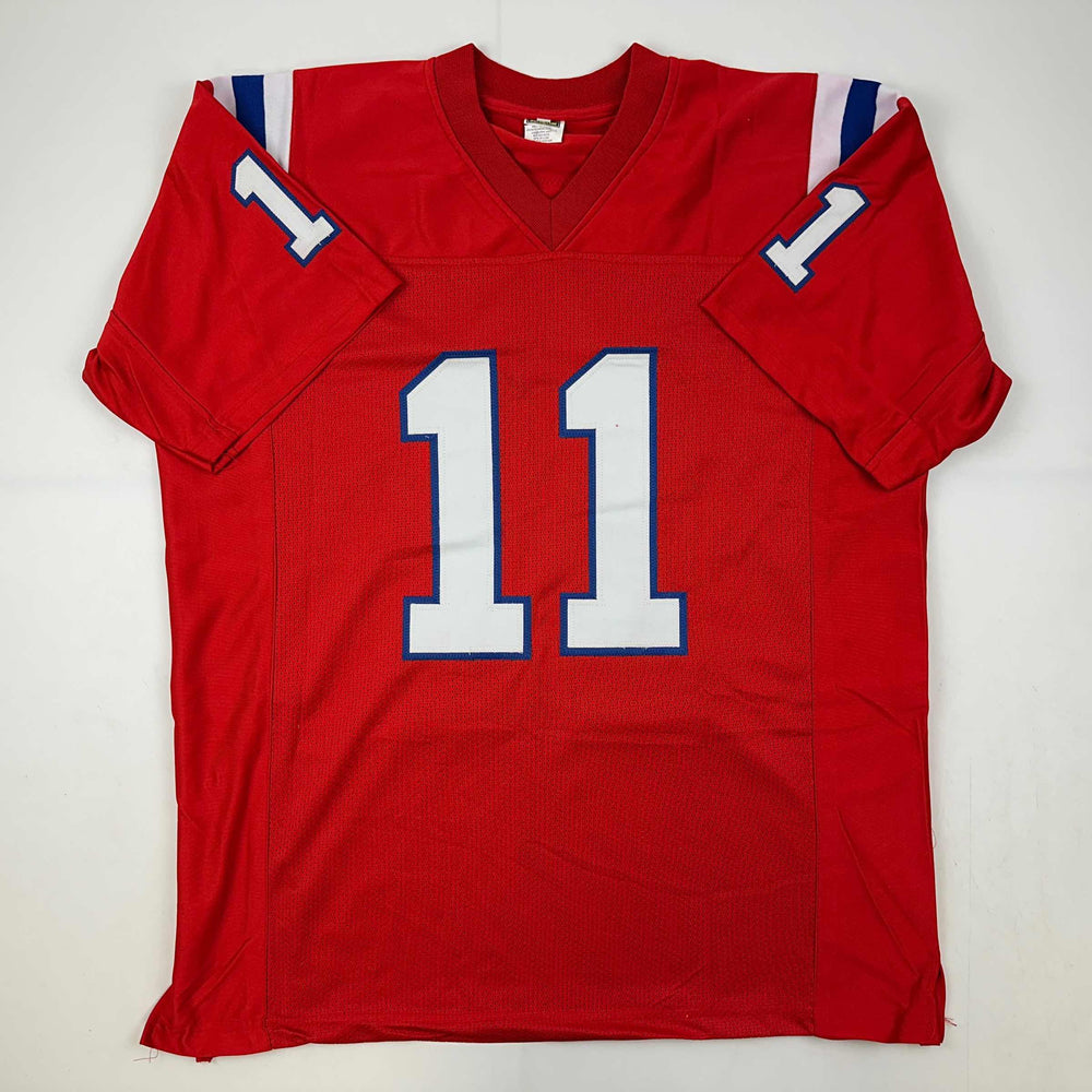 Facsimile Autographed Julian Edelman New England Red Reprint Laser Auto Football Jersey Size Men's XL (ONLINE ORDER ONLY)