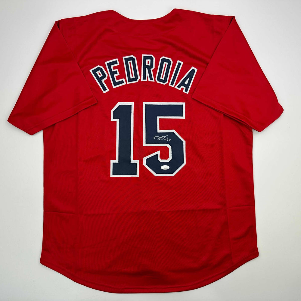 Autographed/Signed Dustin Pedroia Boston Red Baseball Jersey JSA COA (ONLINE ORDER ONLY)