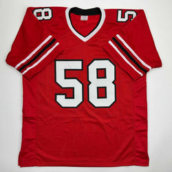Autographed/Signed Jessie Tuggle Atlanta Red Football Jersey JSA COA (ONLINE ORDER ONLY)
