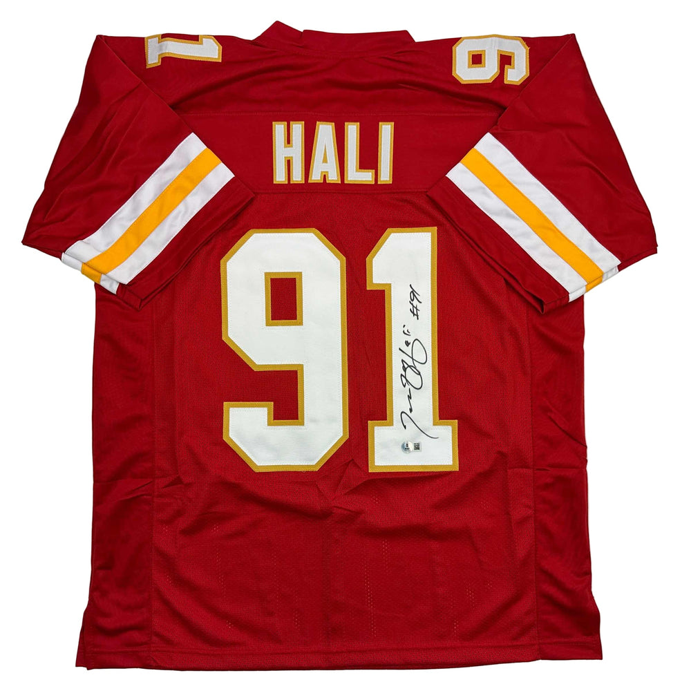 Autographed/Signed Tamba Hali Kansas City Red Football Jersey Beckett BAS COA (ONLINE ORDER ONLY)