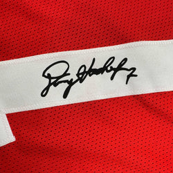 Framed Facsimile Autographed Dwayne Haskins Jr. 35x39 Ohio State Red Reprint Laser Auto College Football Jersey (ONLINE ORDER ONLY)