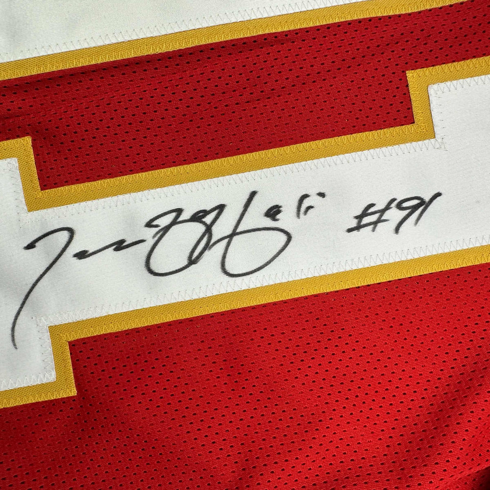 Autographed/Signed Tamba Hali Kansas City Red Football Jersey Beckett BAS COA (ONLINE ORDER ONLY)