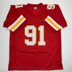 Autographed/Signed Tamba Hali Kansas City Red Football Jersey Beckett BAS COA (ONLINE ORDER ONLY)