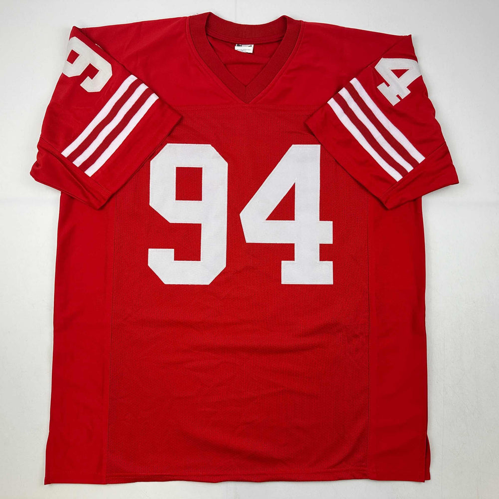 Facsimile Autographed Charles Haley San Francisco Red Reprint Laser Auto Football Jersey Size Men's XL (ONLINE ORDER ONLY)