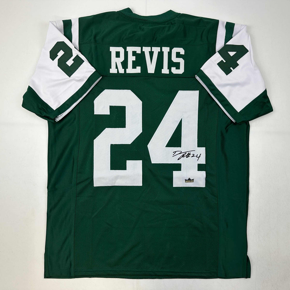 Facsimile Autographed Darrelle Revis New York Green Reprint Laser Auto Football Jersey Size Men's XL (ONLINE ORDER ONLY)
