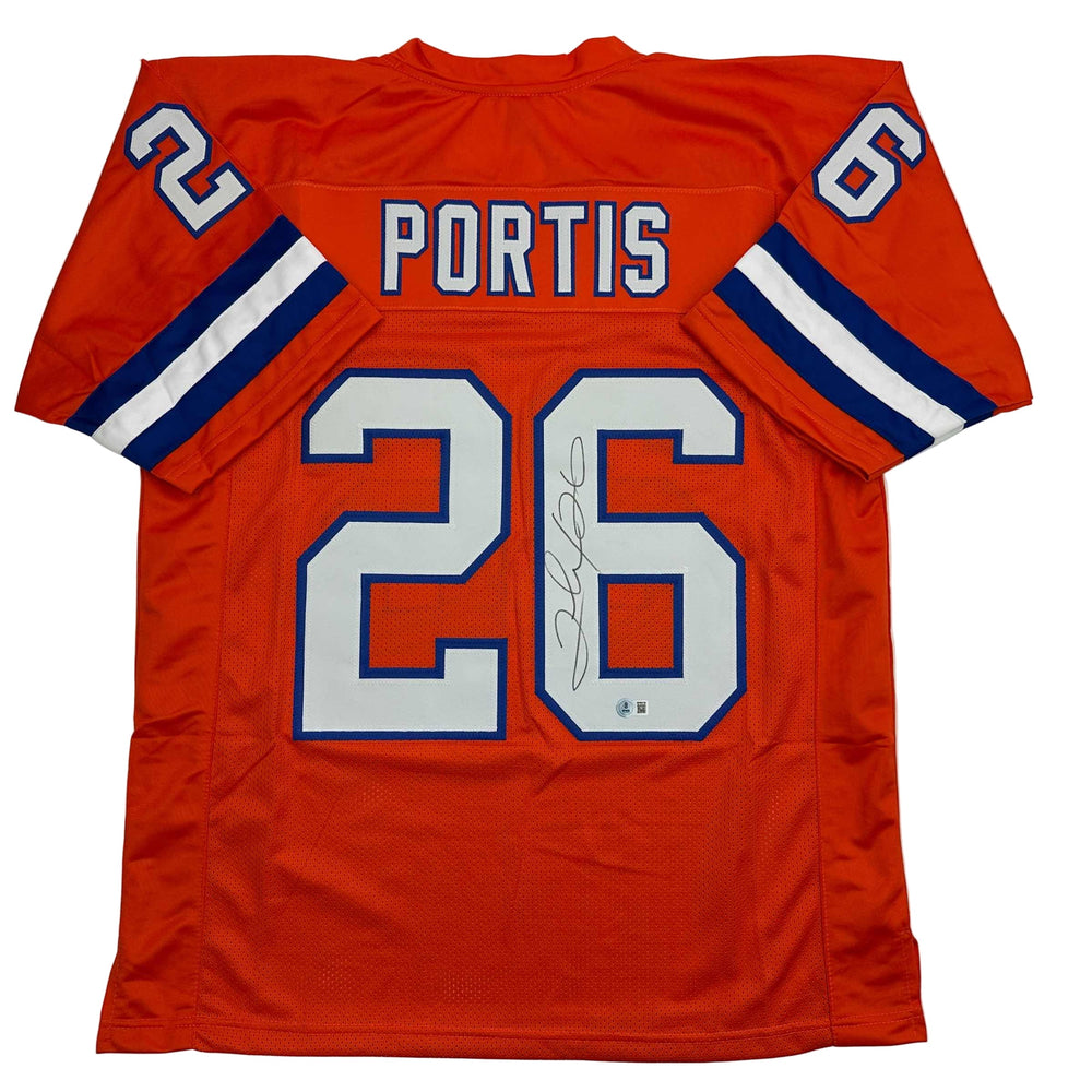 Autographed/Signed Clinton Portis Denver Retro Orange Football Jersey Beckett BAS COA