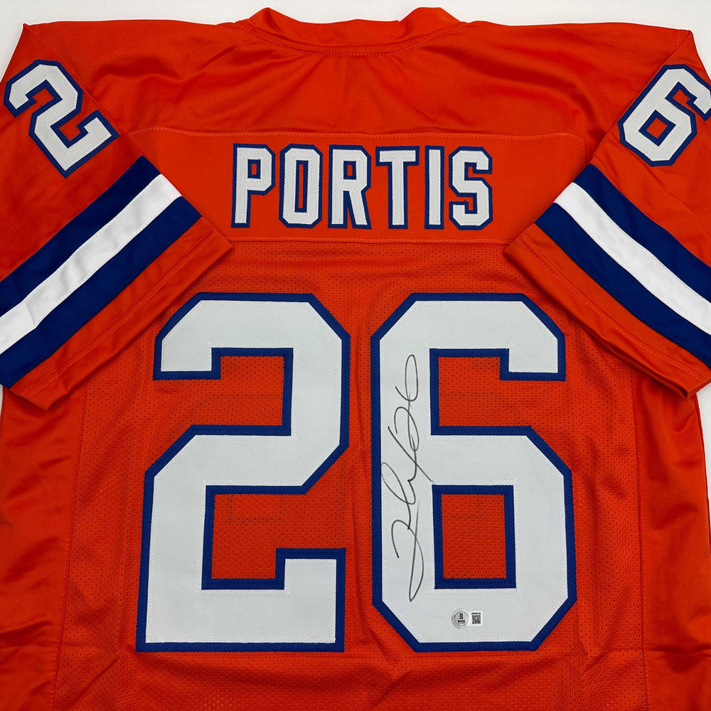 Autographed/Signed Clinton Portis Denver Retro Orange Football Jersey Beckett BAS COA